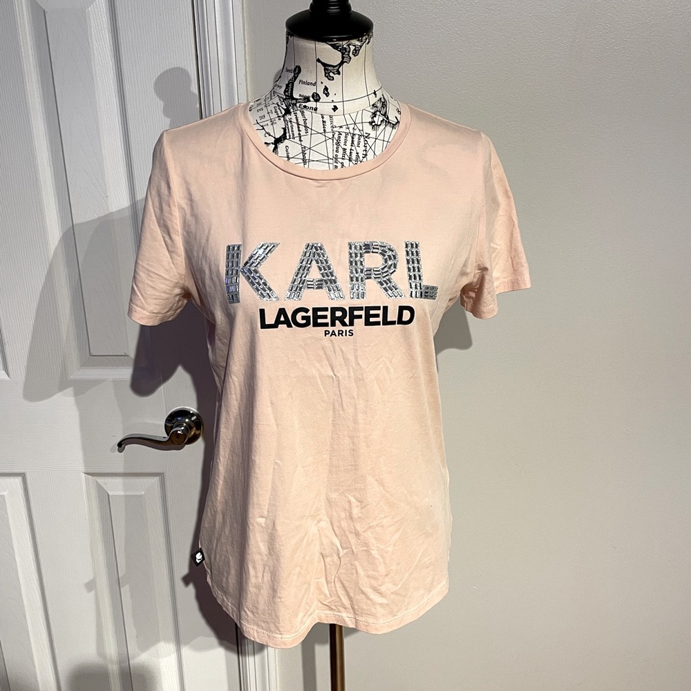 Karl Lagerfeld Embellish muscle bead shiny bling graphic print letters shirt M